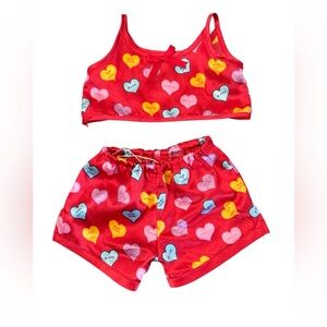 Build-A-Bear Red Satin Heart Valentines Day Cami And Shorts Pajama Set For Plush